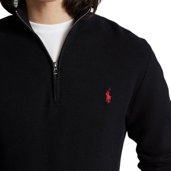Polo Ralph Lauren Other - Polo Ralph Lauren Large Knit Cotton Quarter-Zip Sweater Black with Red Pony